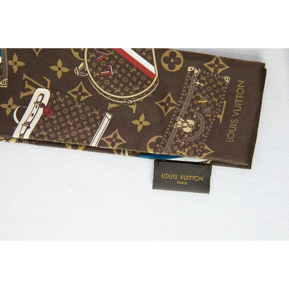 LOUIS VUITTON Brown Monogram Trunk Bandeau 100% Silk Scarf CC0135 - Picture 2 of 3